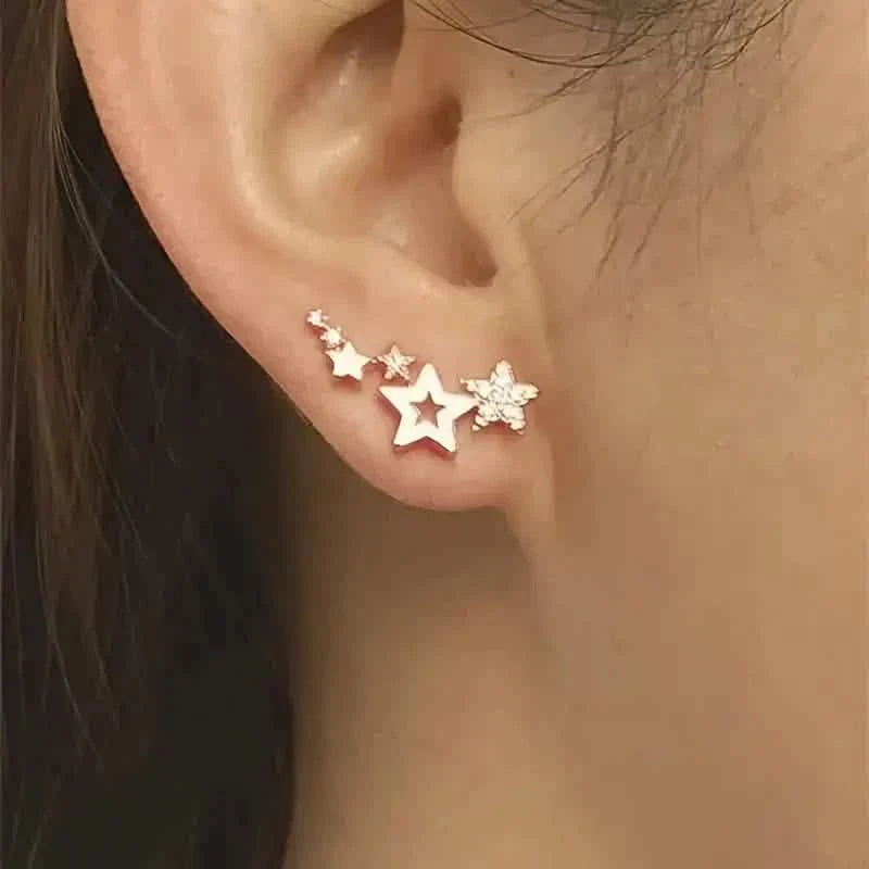 Hollow Star Earrings Zinc Alloy with Rhinestone Accents 1