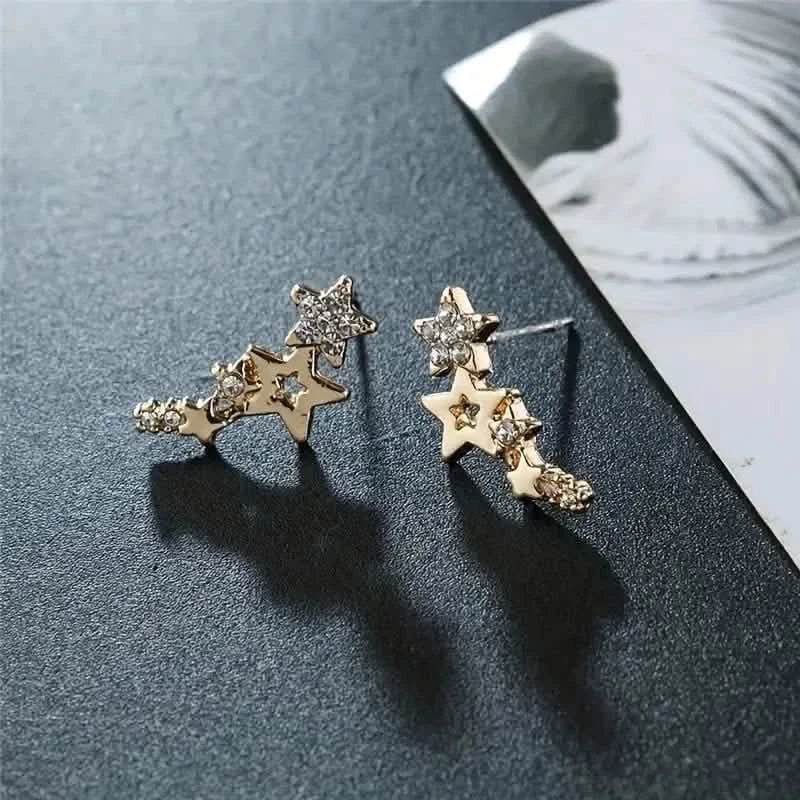 Hollow Star Earrings Zinc Alloy with Rhinestone Accents 3