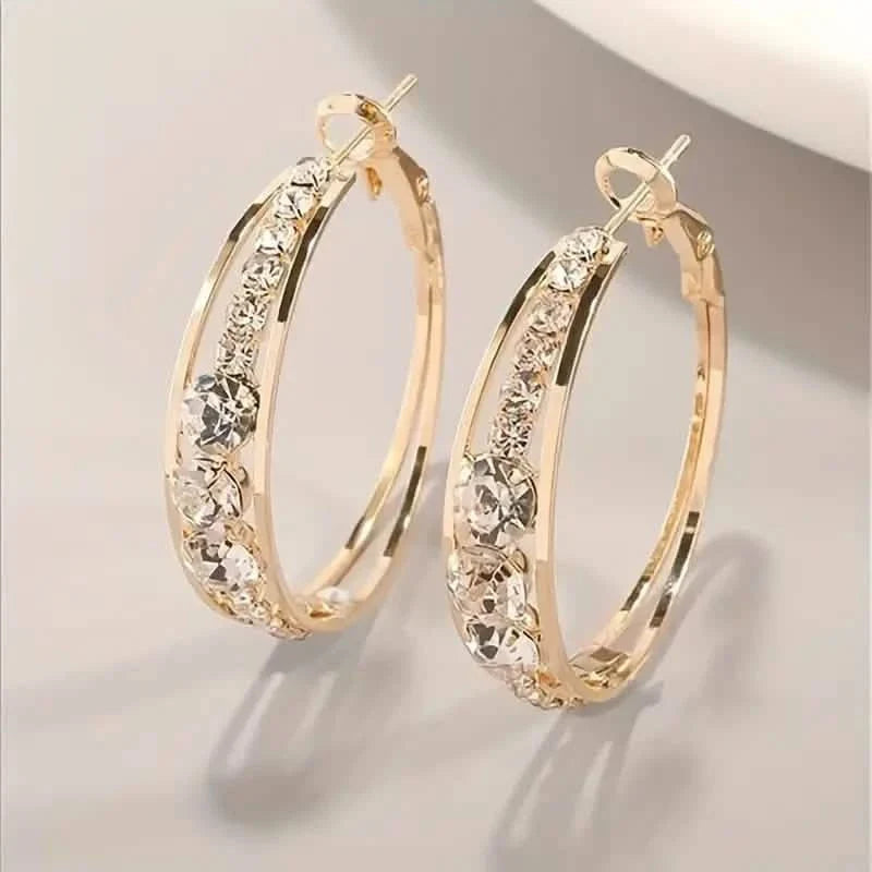 Hoop Earrings Inlaid Shiny Rhinestone For Ladies 7