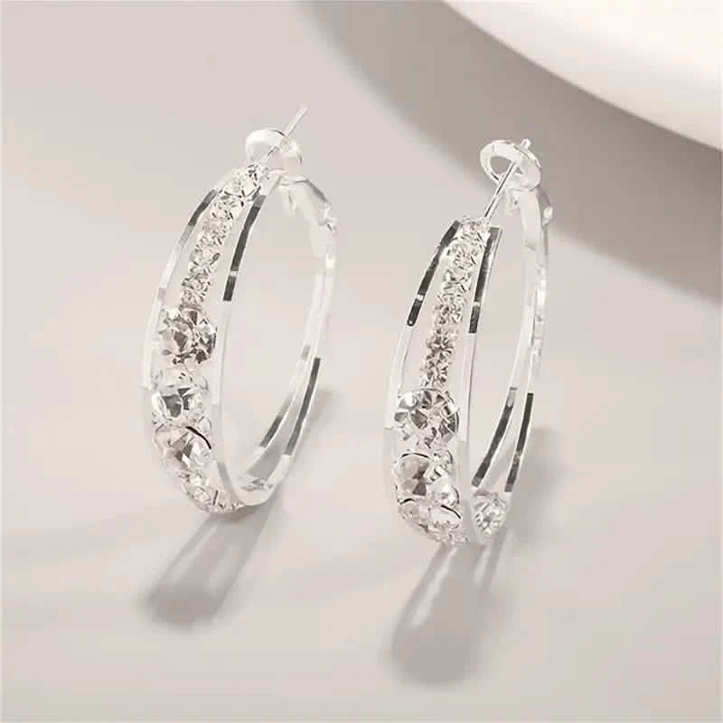 Hoop Earrings Inlaid Shiny Rhinestone For Ladies 8