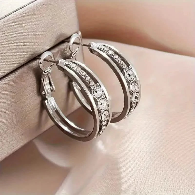 Hoop Earrings Inlaid Shiny Rhinestone For Ladies 9