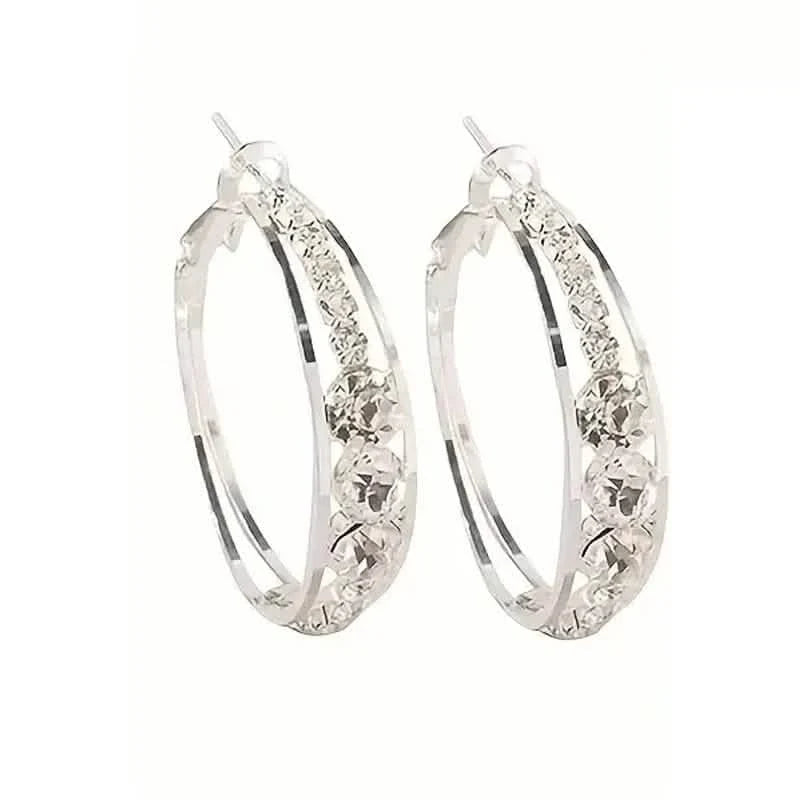 Hoop Earrings Inlaid Shiny Rhinestone For Ladies 2