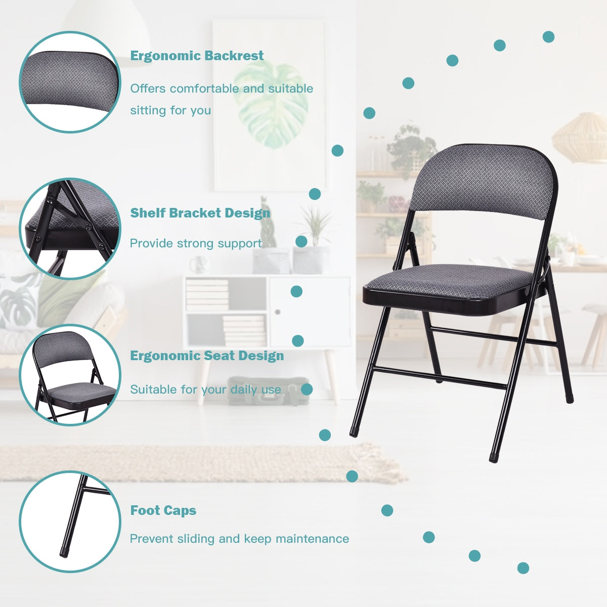 4 Pieces Fabric Upholstered Padded Seat Folding Chairs Seet 6
