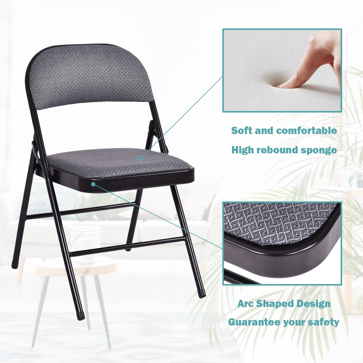 4 Pieces Fabric Upholstered Padded Seat Folding Chairs Seet 2