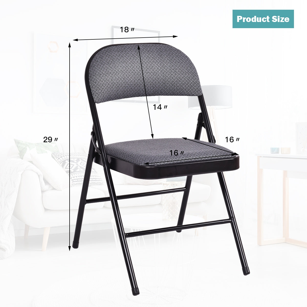 4 Pieces Fabric Upholstered Padded Seat Folding Chairs Seet 10