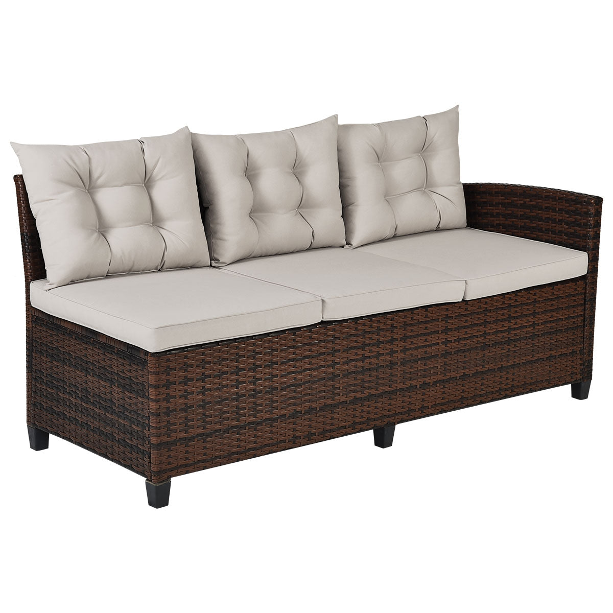 3 Pieces Hand-Woven Rattan Outdoor Sofa Set with Dining Table 6