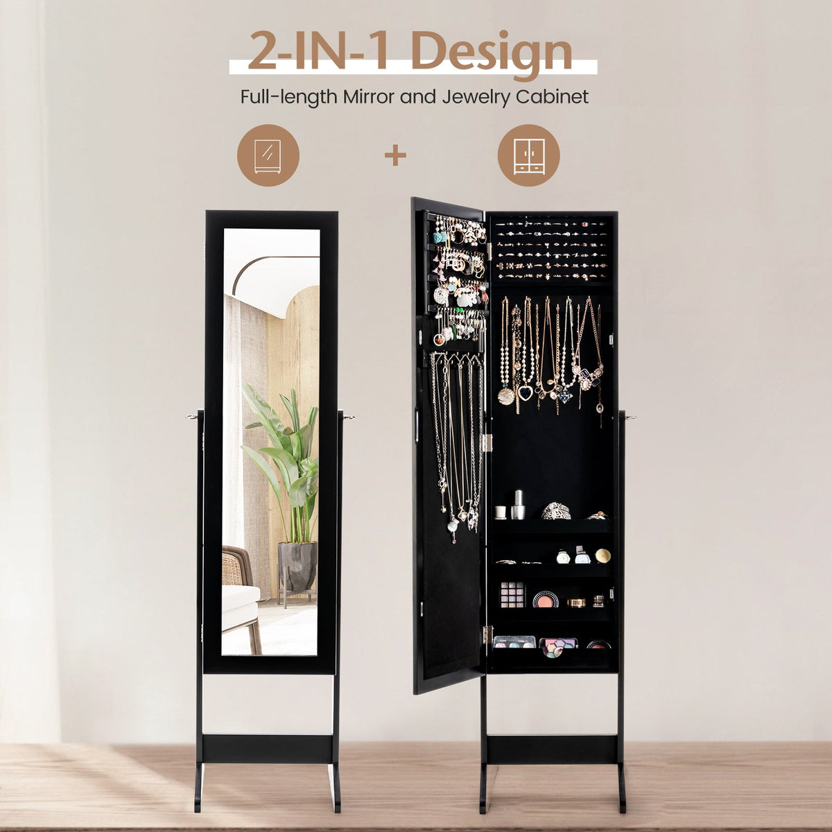 Mirrored Standing Jewelry Cabinet Storage Box 8