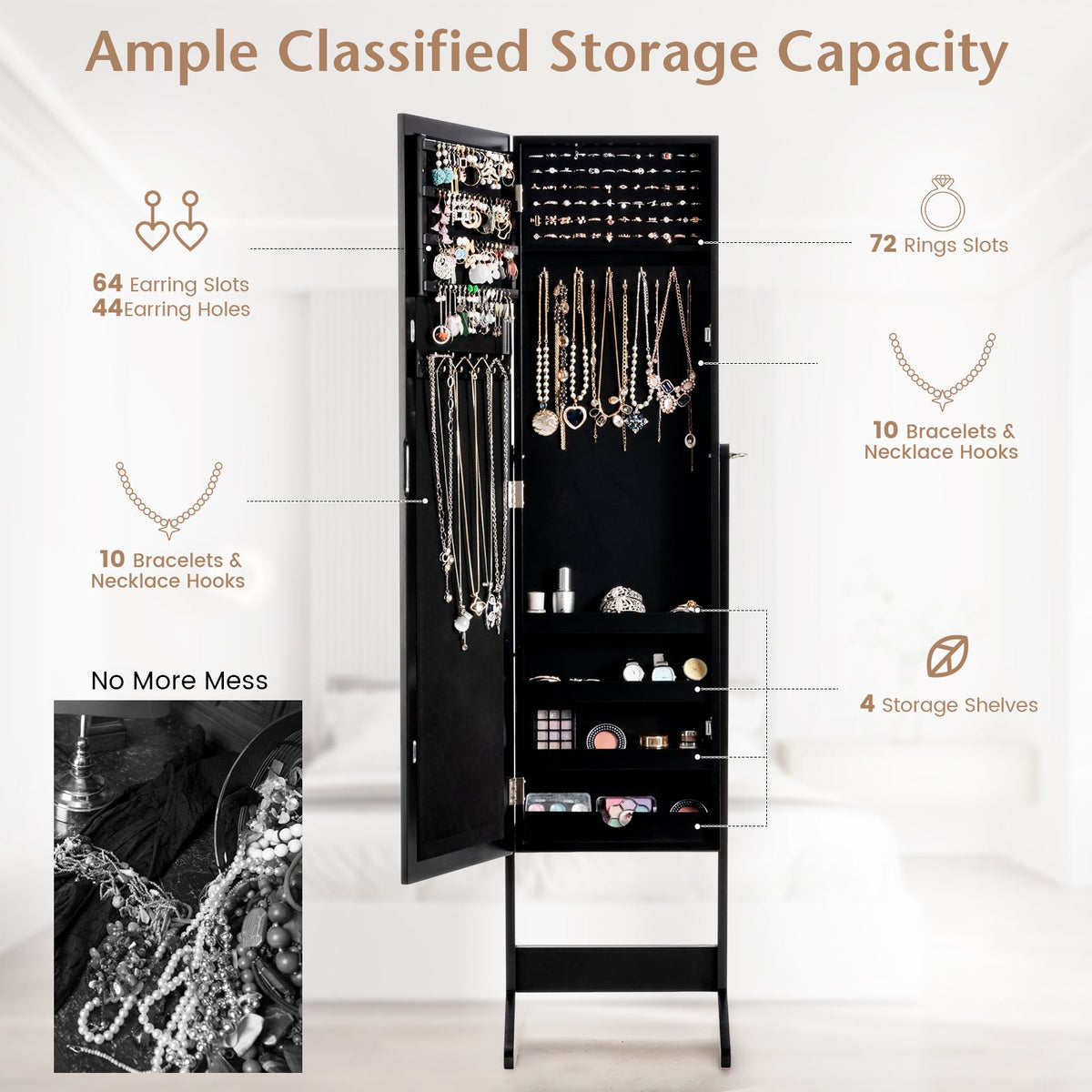 Mirrored Standing Jewelry Cabinet Storage Box 2