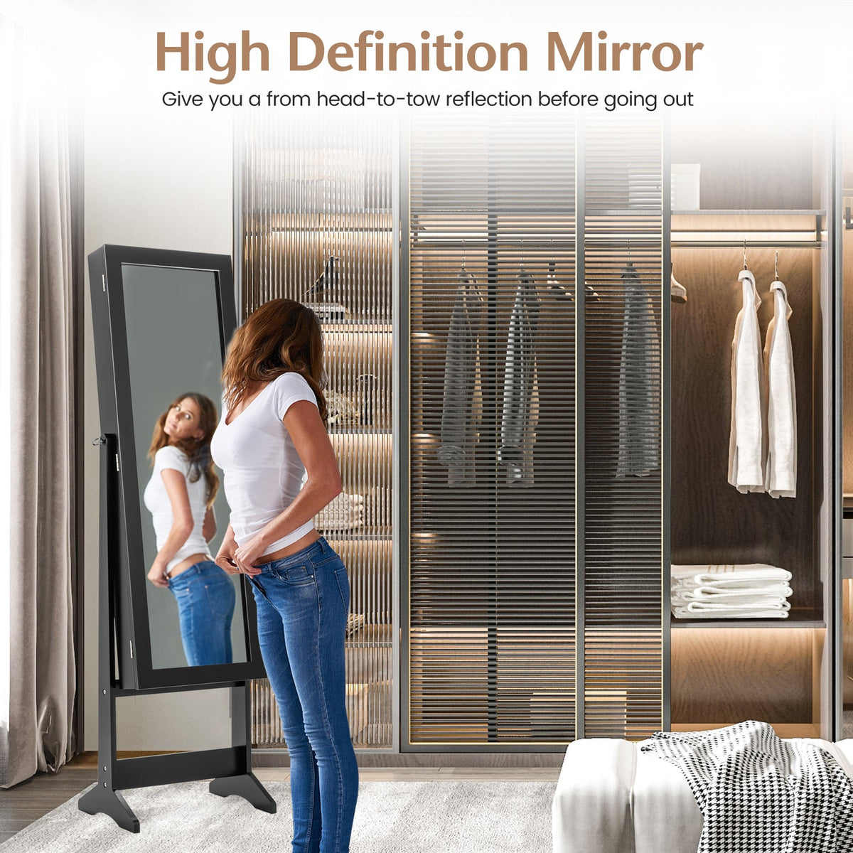 Mirrored Standing Jewelry Cabinet Storage Box 6