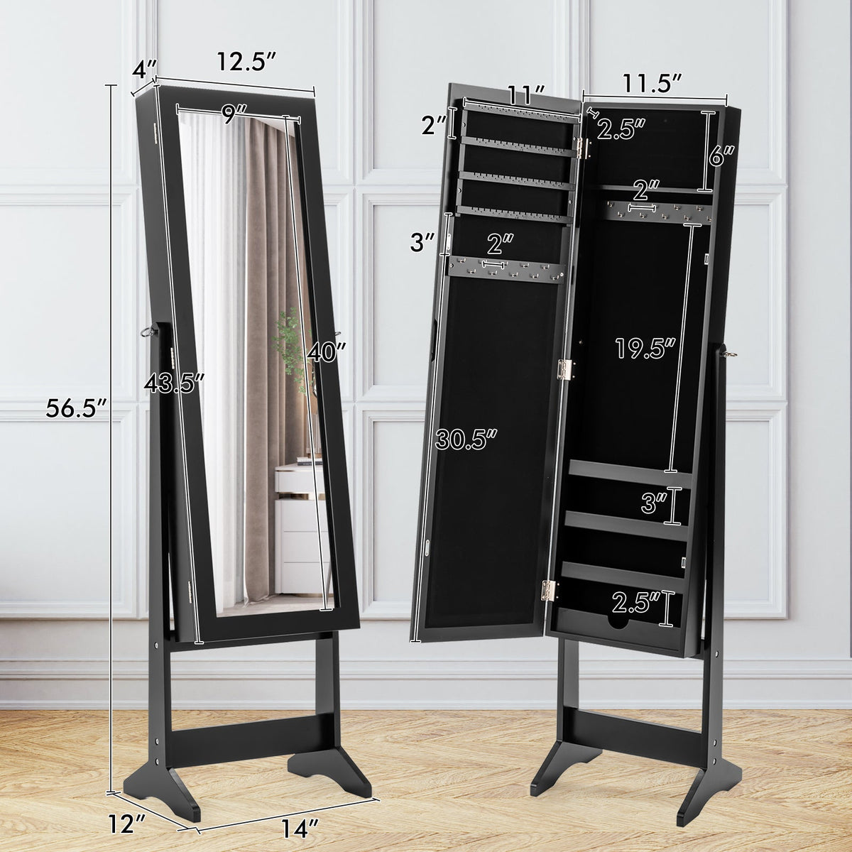 Mirrored Standing Jewelry Cabinet Storage Box 4