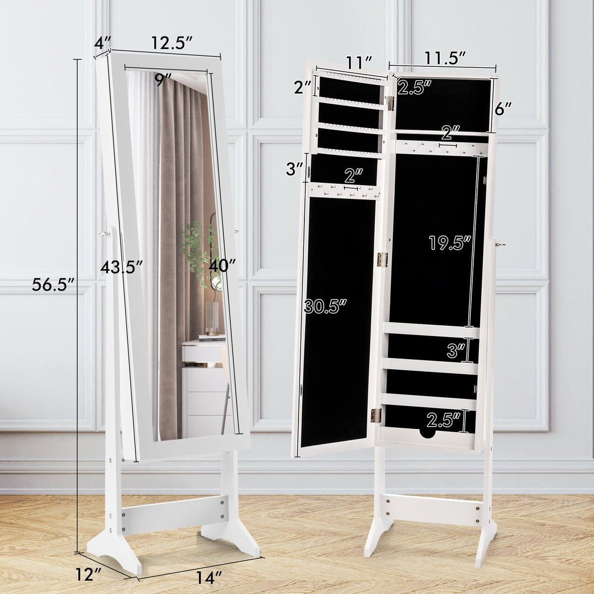 Mirrored Standing Jewelry Cabinet Storage Box 13