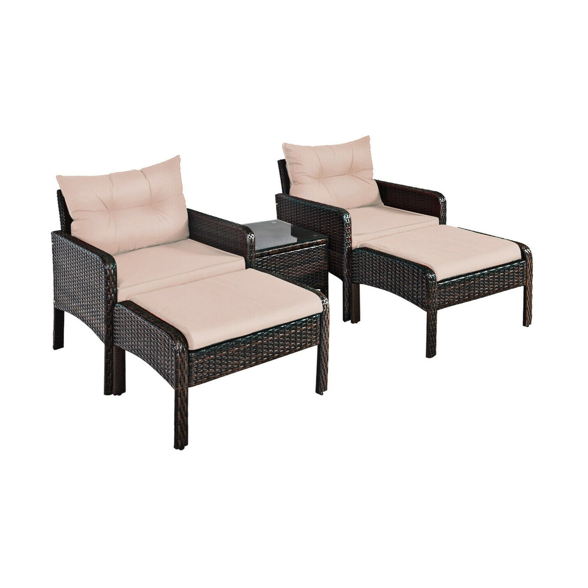 5 Pieces Patio Rattan Sofa Ottoman Furniture Set with Cushions-Black 3