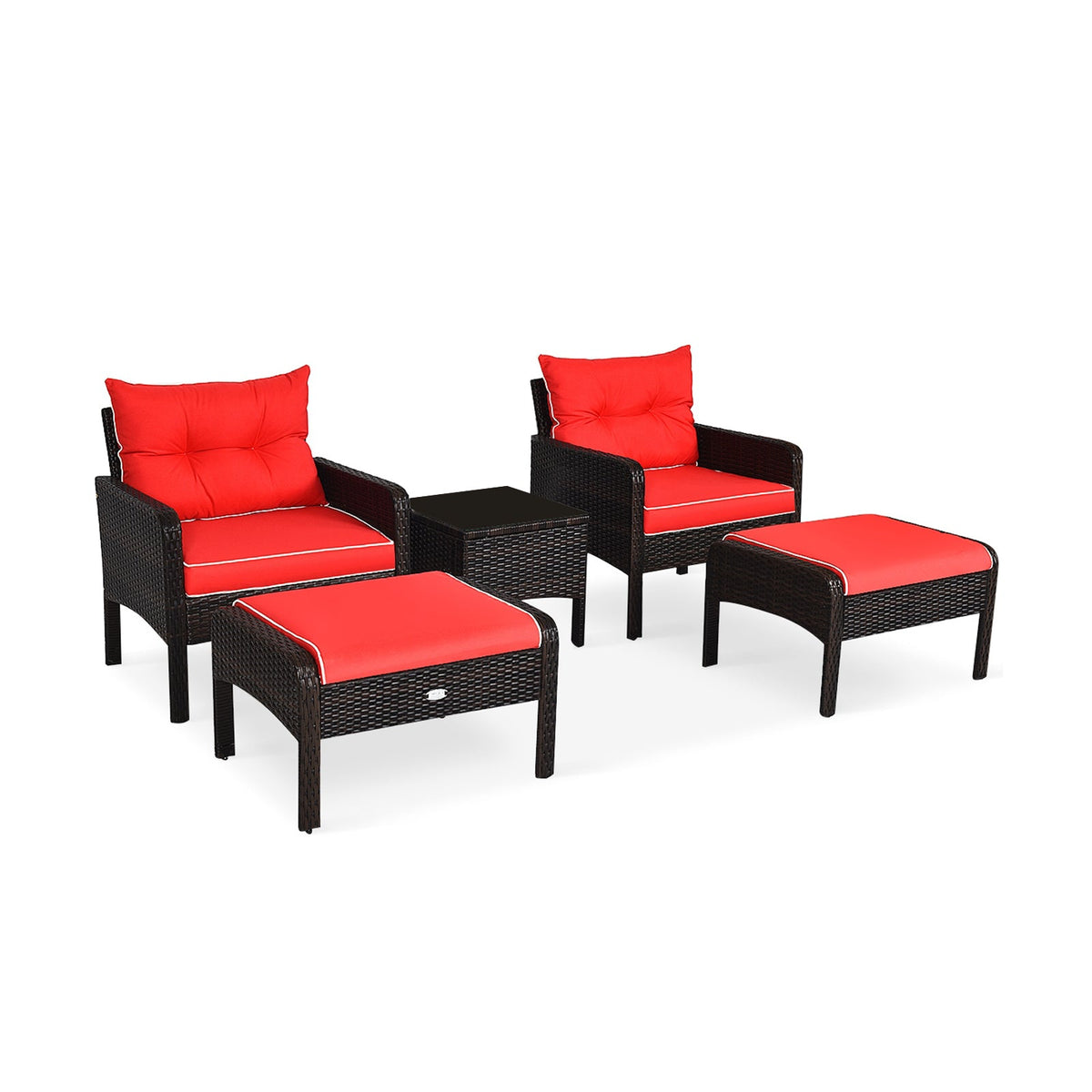 5 Pieces Patio Rattan Sofa Ottoman Furniture Set with Cushions-Black 11