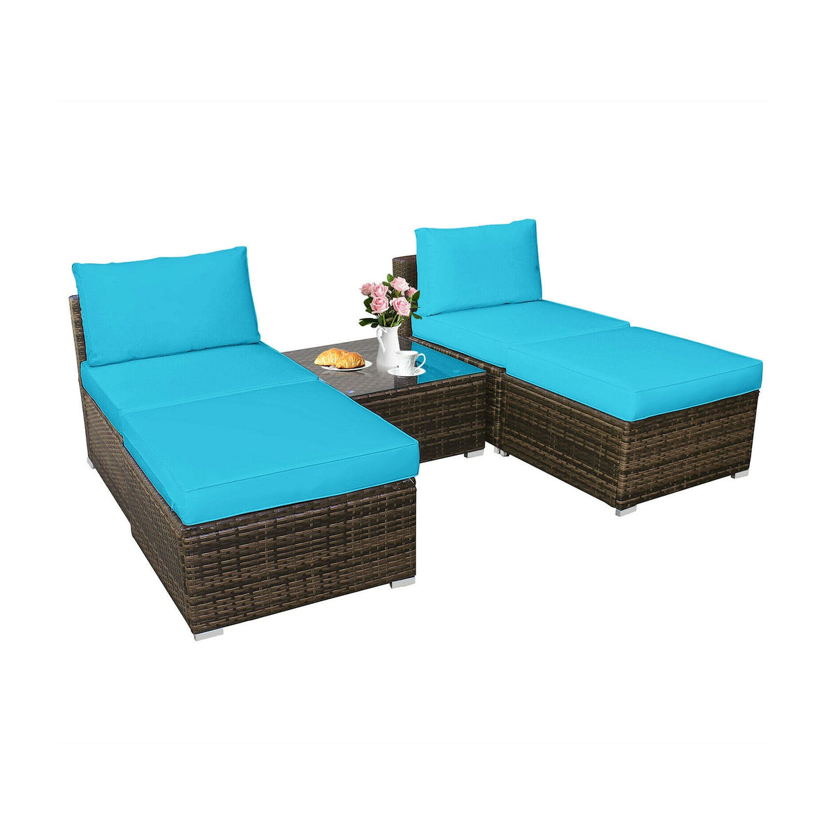 5 Pieces Patio Rattan Furniture Set with Cushioned Armless Sofa 7