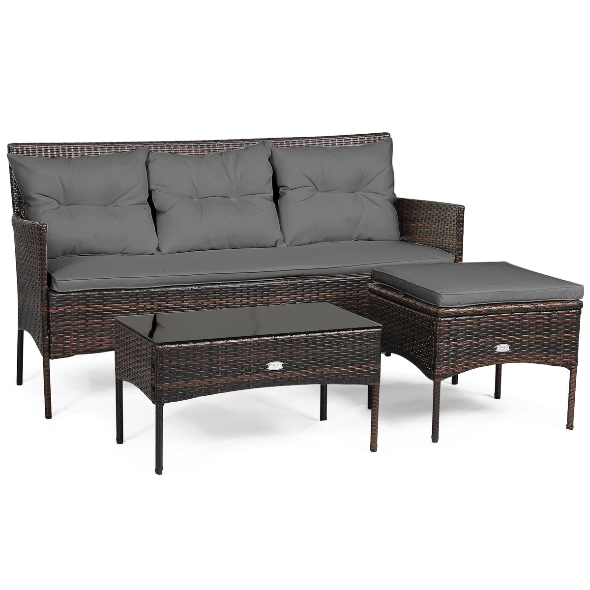 3 Pieces Patio Furniture Sectional Set with 5 Cozy 9