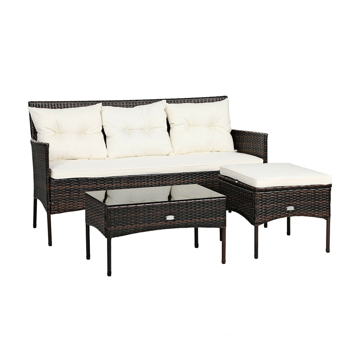 3 Pieces Patio Furniture Sectional Set with 5 Cozy 12
