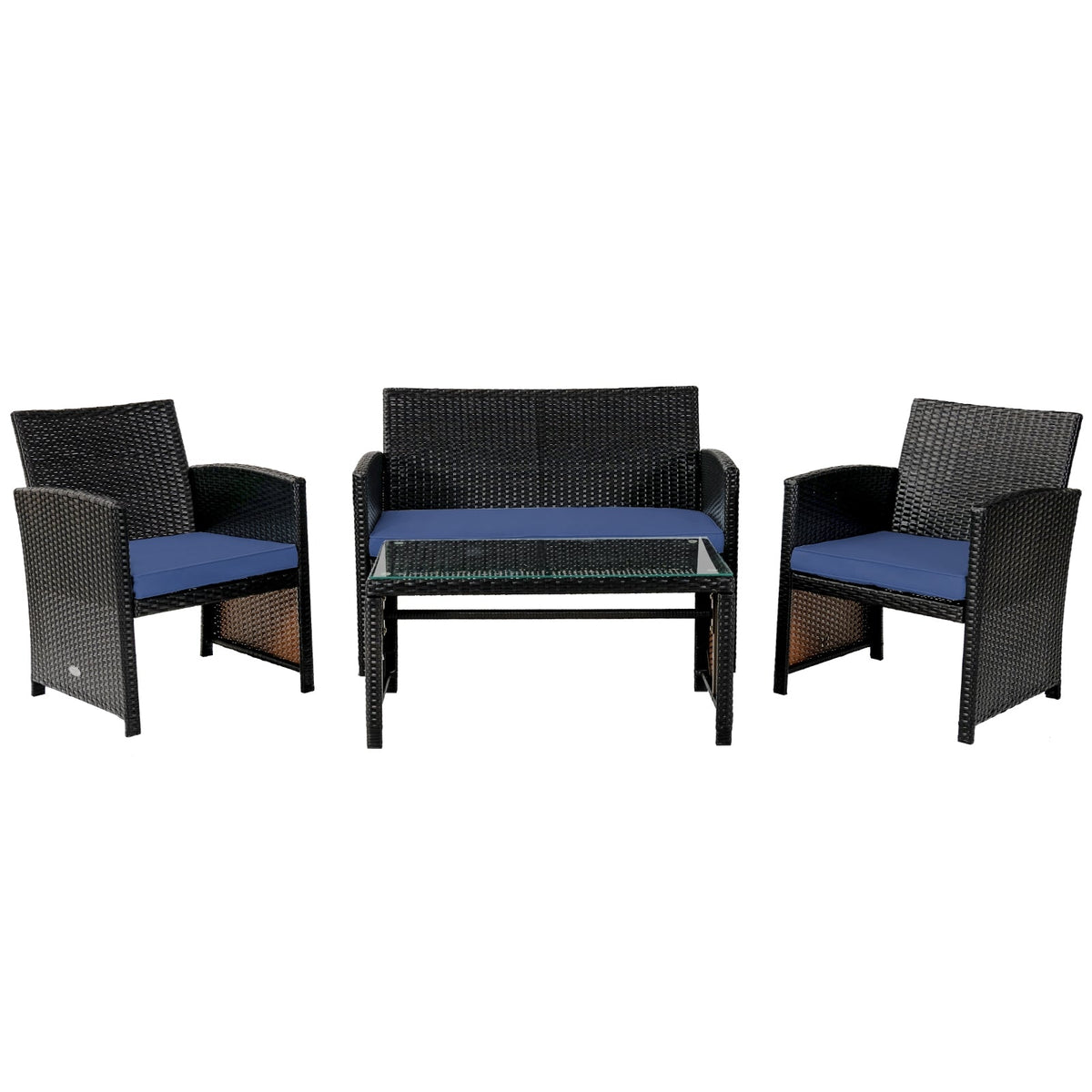 4 Pieces Patio Rattan Cushioned Furniture Set with Coffee Table-Black 3