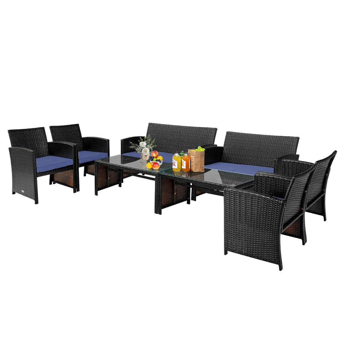 4 Pieces Patio Rattan Cushioned Furniture Set with Coffee Table-Black 8