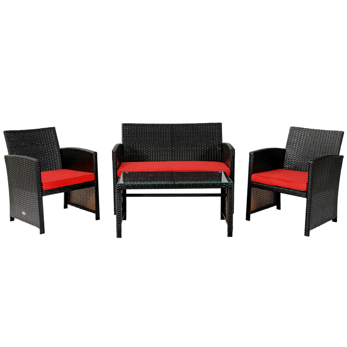 4 Pieces Patio Rattan Cushioned Furniture Set with Coffee Table-Black 10