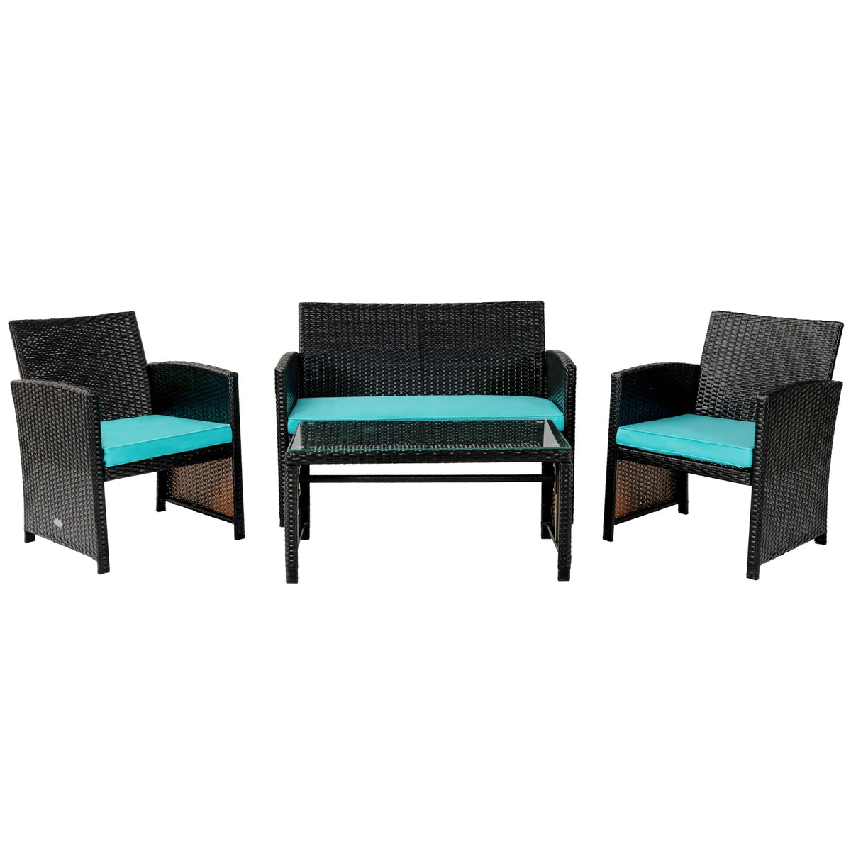 4 Pieces Patio Rattan Cushioned Furniture Set with Coffee Table-Black 11