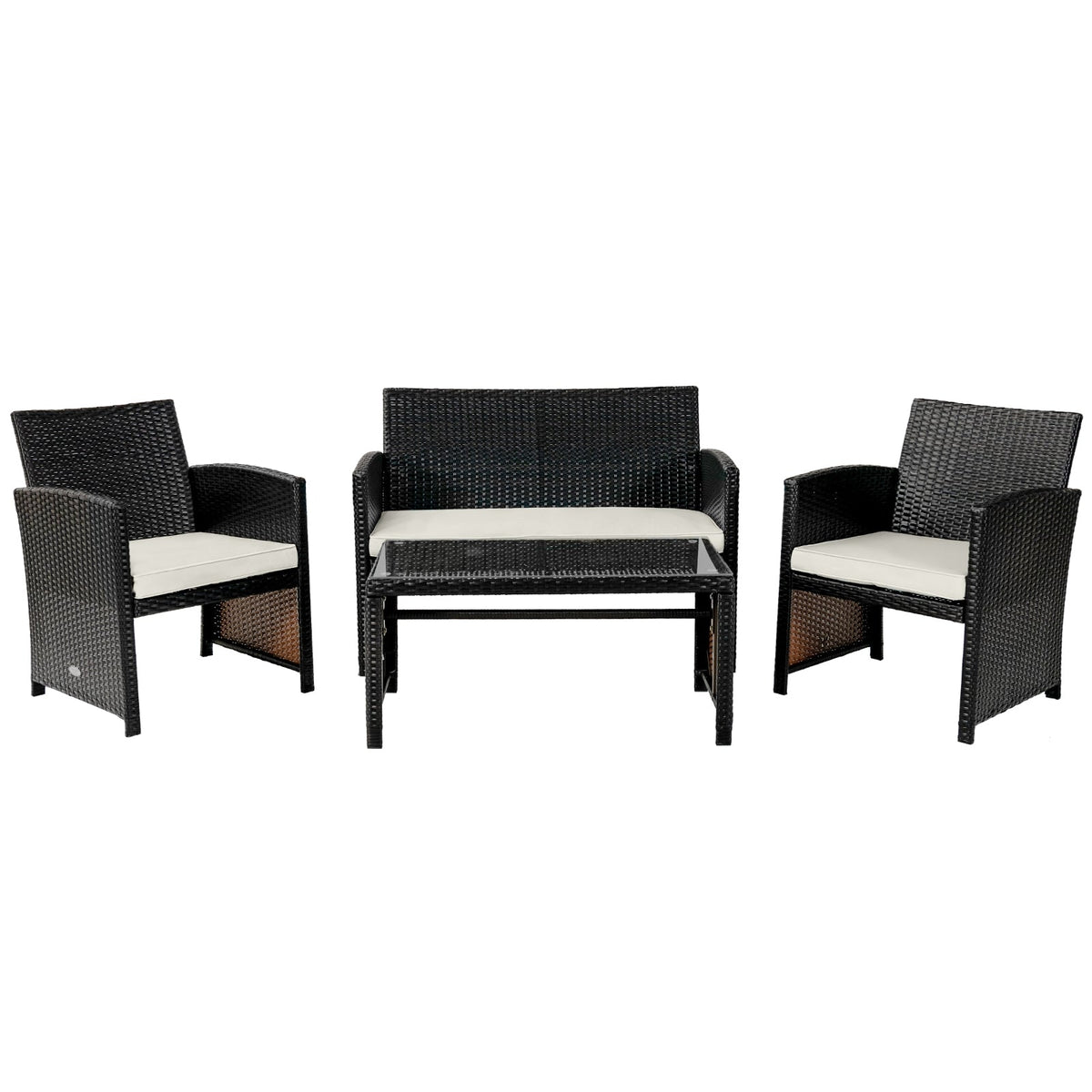 4 Pieces Patio Rattan Cushioned Furniture Set with Coffee Table-Black 12