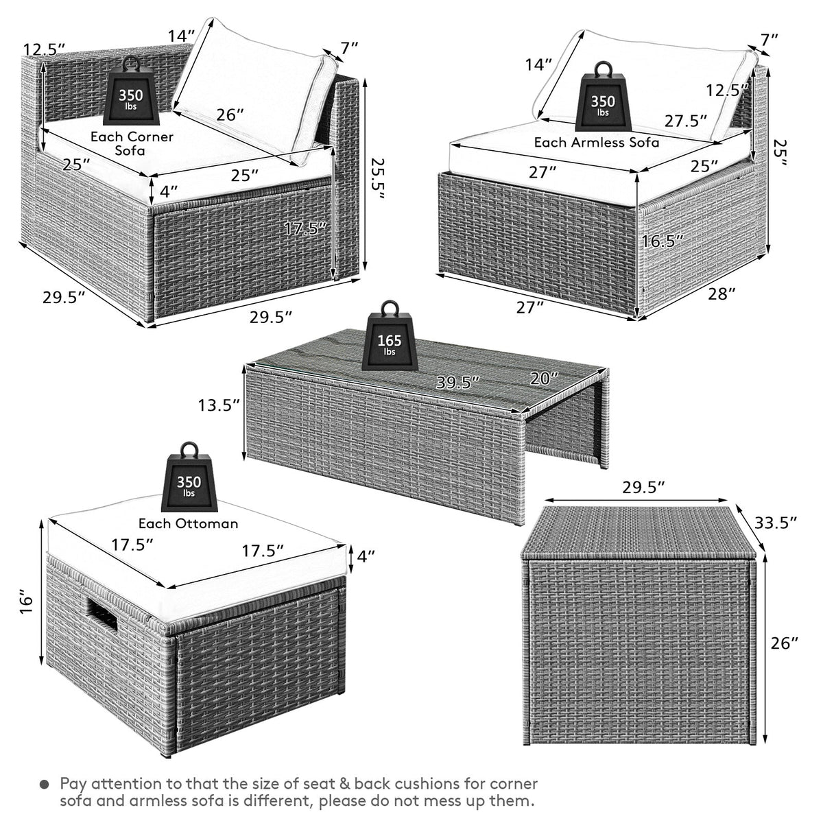 8 Pieces Patio Rattan Furniture Set with Storage Waterproof Cover and Cushion 4