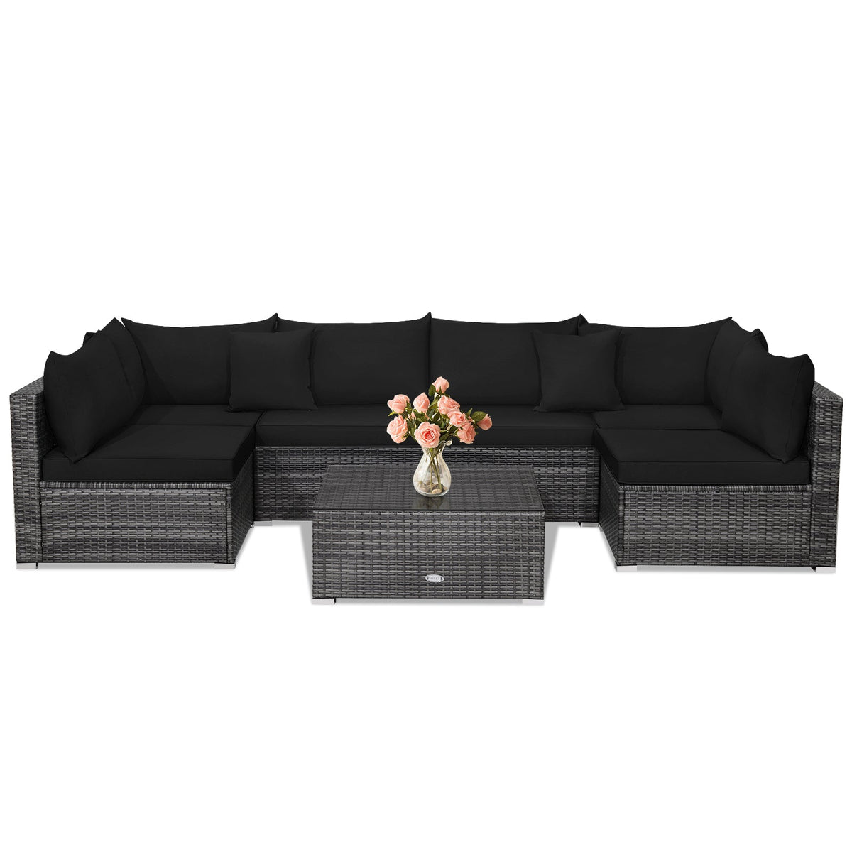 7 Pieces Patio Rattan Furniture Set Sectional Sofa Garden Cushion 25