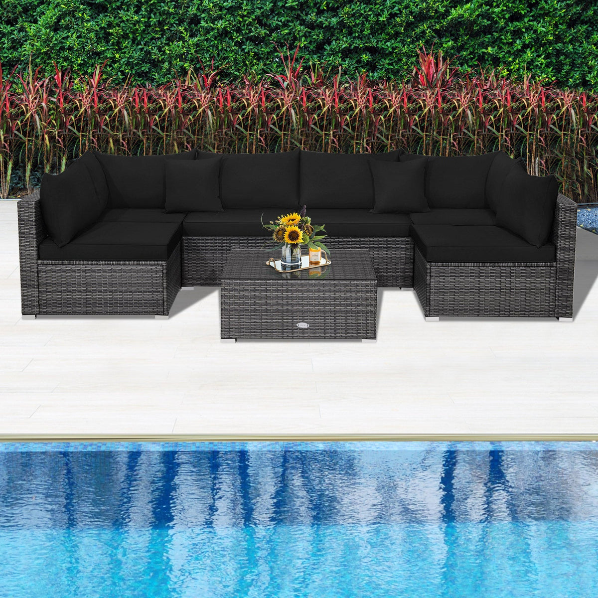 7 Pieces Patio Rattan Furniture Set Sectional Sofa Garden Cushion 16