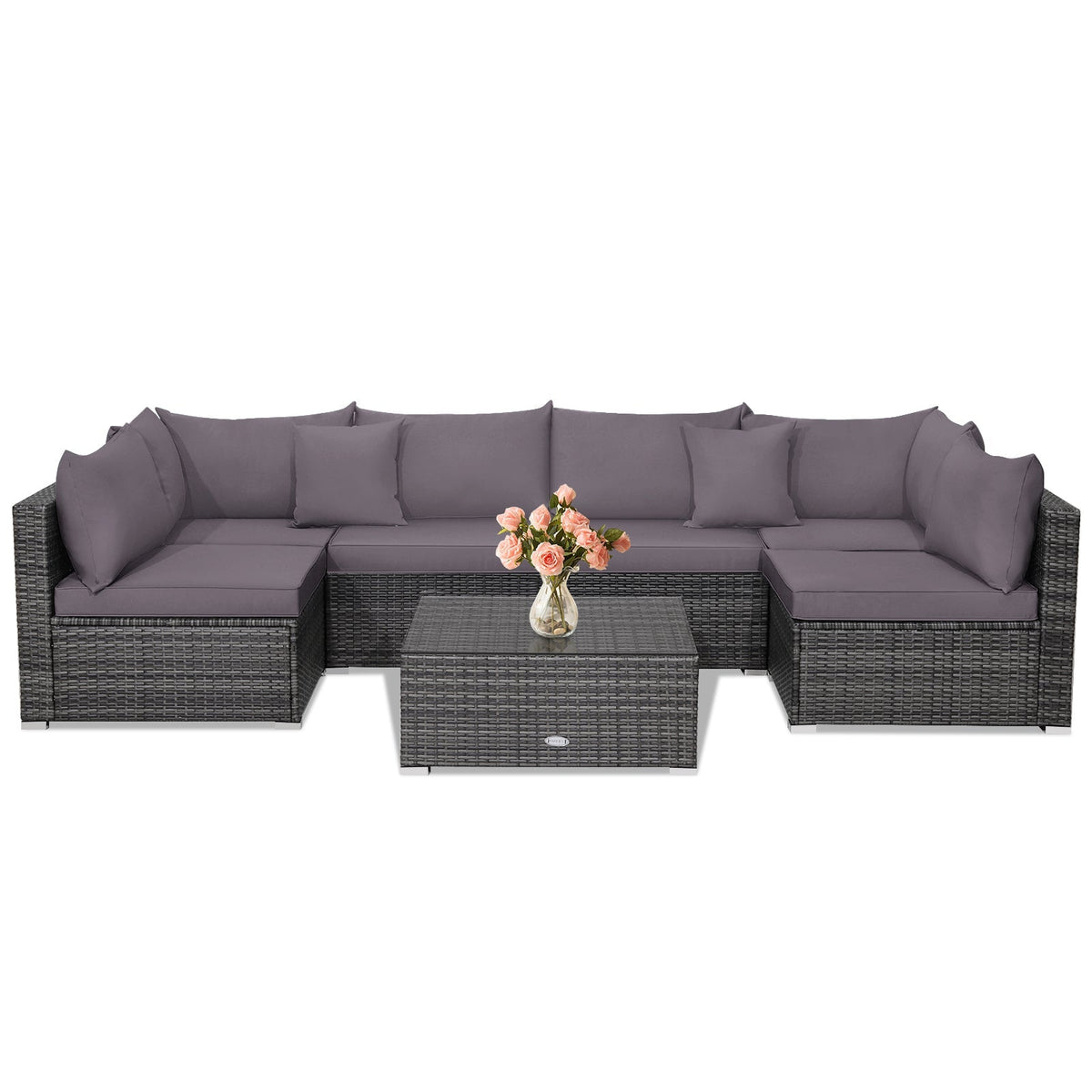 7 Pieces Patio Rattan Furniture Set Sectional Sofa Garden Cushion 30
