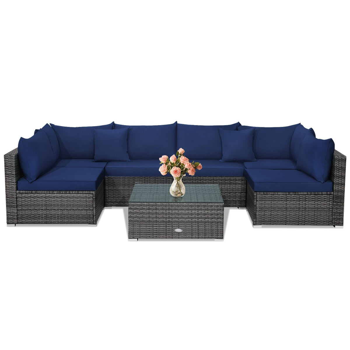 7 Pieces Patio Rattan Furniture Set Sectional Sofa Garden Cushion 24