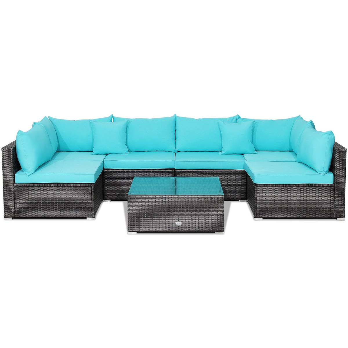 7 Pieces Patio Rattan Furniture Set Sectional Sofa Garden Cushion 18