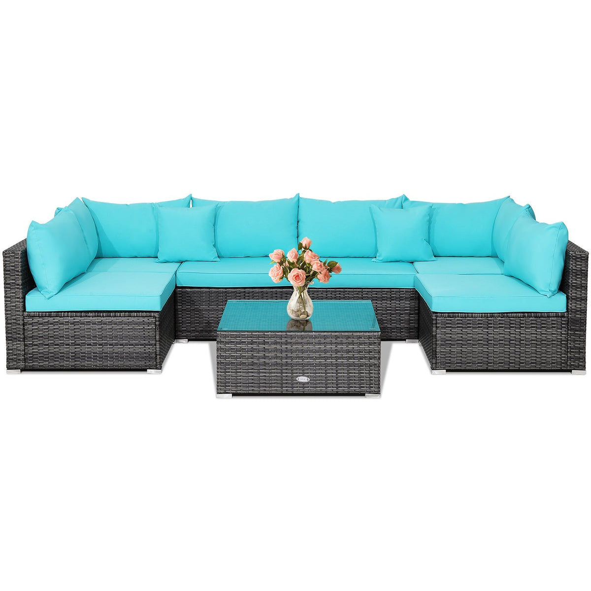7 Pieces Patio Rattan Furniture Set Sectional Sofa Garden Cushion 27