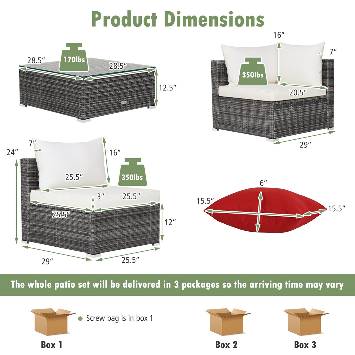 7 Pieces Patio Rattan Furniture Set Sectional Sofa Garden Cushion 32