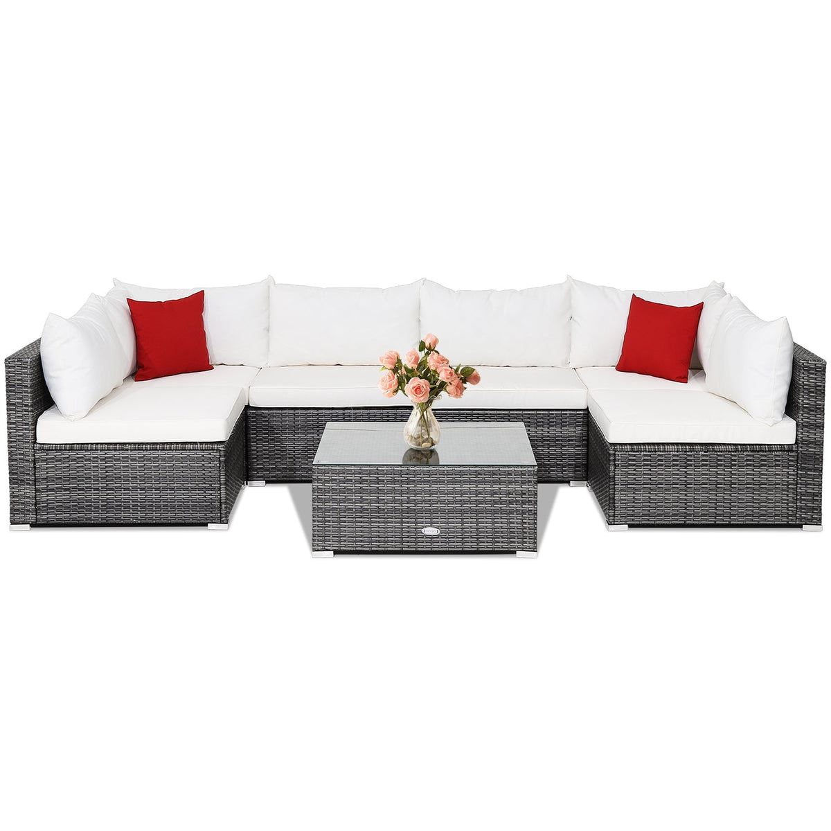7 Pieces Patio Rattan Furniture Set Sectional Sofa Garden Cushion 21