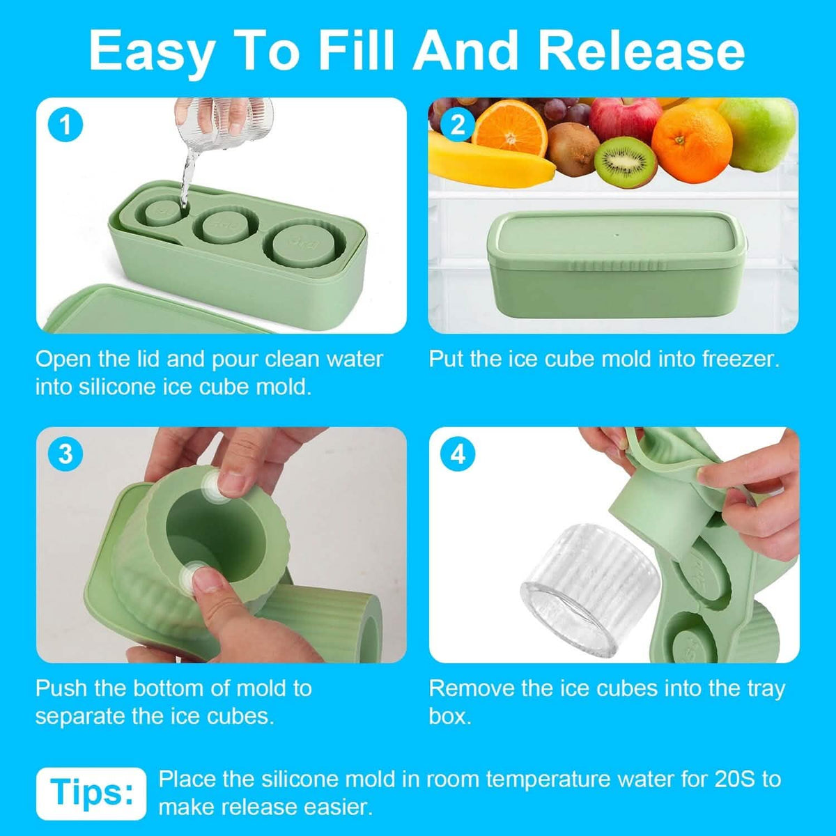 Ice Cube Tray Fit For 20oz/30oz/40oz Stanley Cup Easy Release Silicone Hallow Cylinder 11