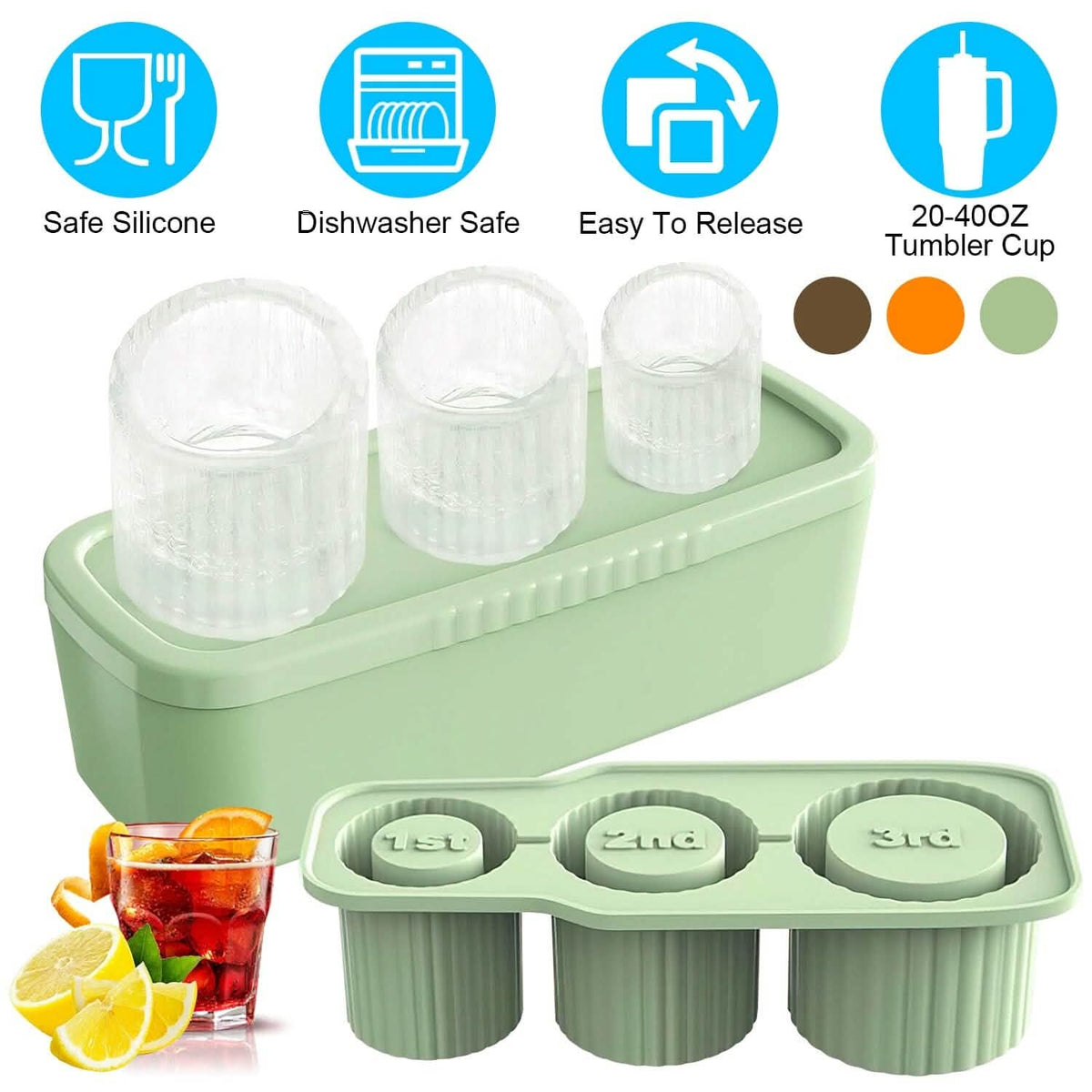 Ice Cube Tray Fit For 20oz/30oz/40oz Stanley Cup Easy Release Silicone Hallow Cylinder 8