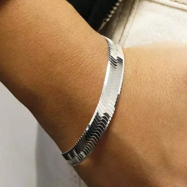 Italian Solid Sterling Silver 7MM Herringbone Bracelet 1