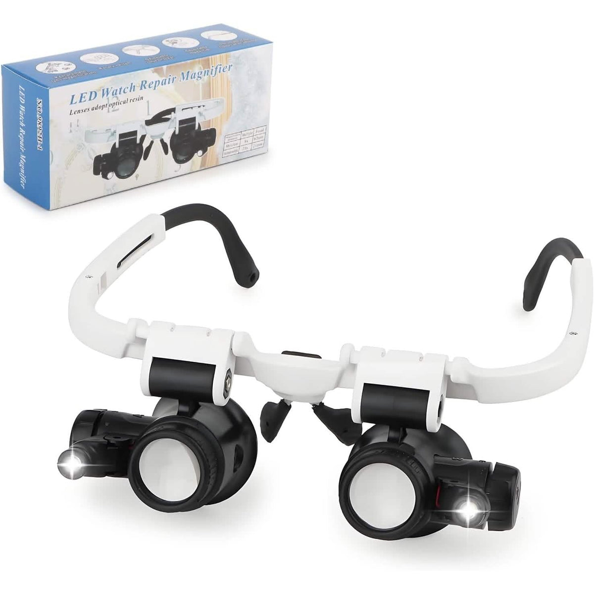 2-LED Head-Mounted Magnifier Glasses – 8x/15x/23x with Repair Light 1