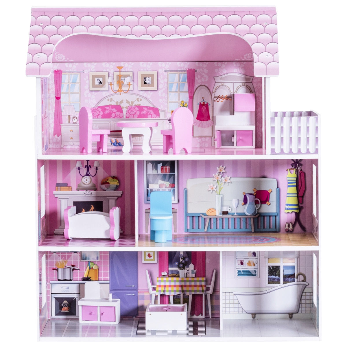 28 Inch Pink Dollhouse with Furniture 4