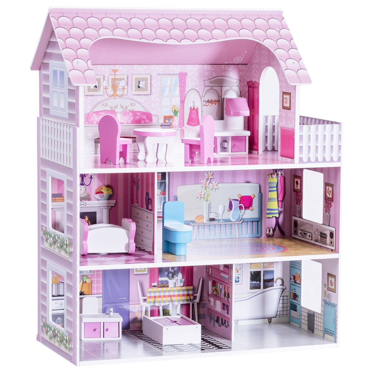 28 Inch Pink Dollhouse with Furniture 3