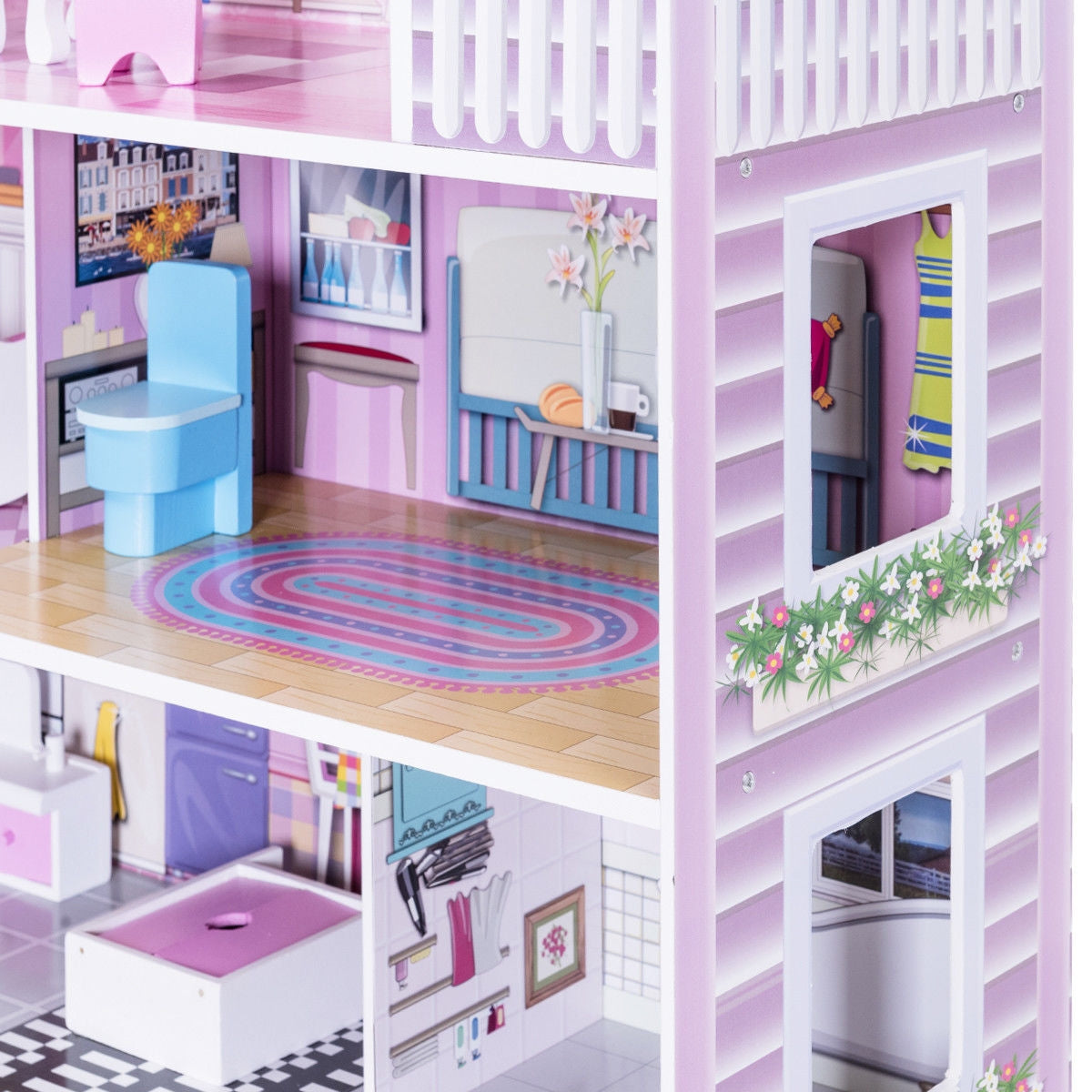 28 Inch Pink Dollhouse with Furniture 7