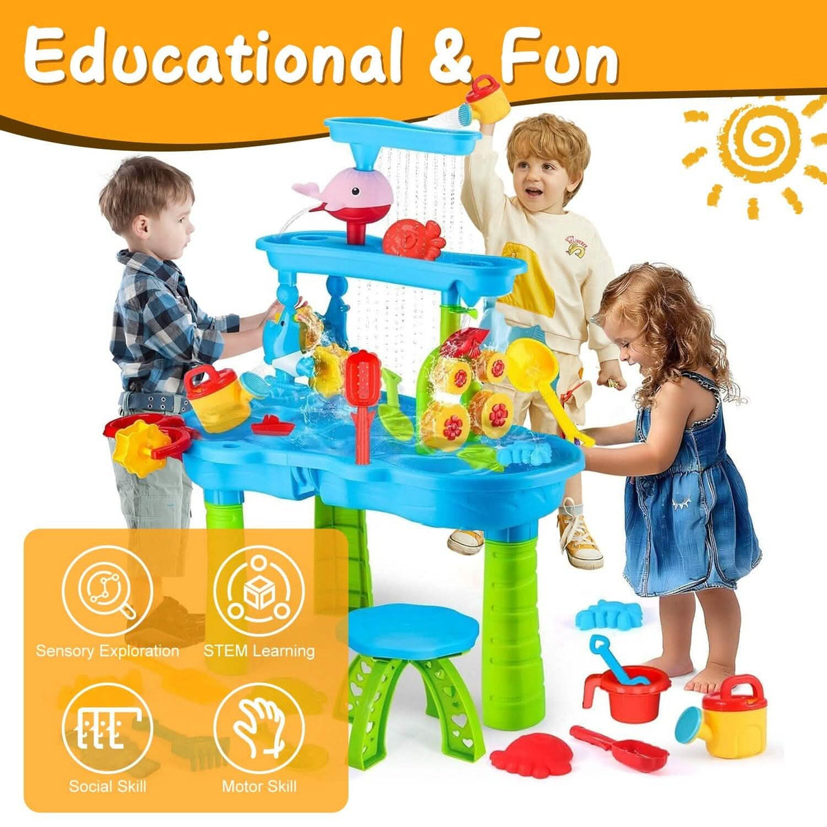 Kids Sand Water Table for 3-6 Years Old Sensory Exercise Friendship Building 13