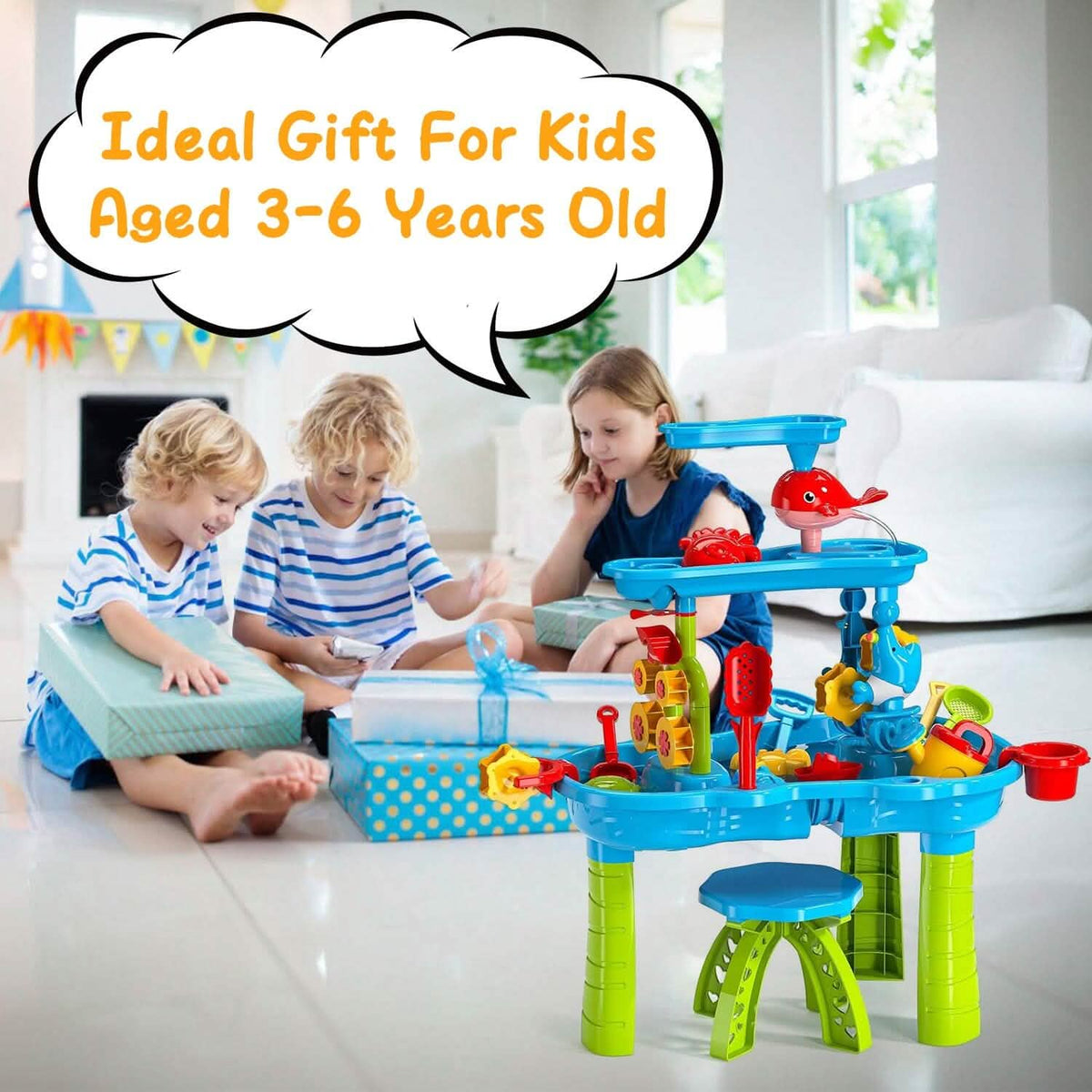 Kids Sand Water Table for 3-6 Years Old Sensory Exercise Friendship Building 9