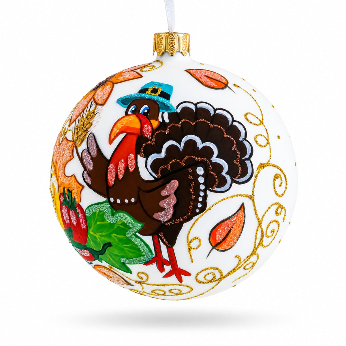 Turkey in Hat Thanksgiving Glass Ball Christmas Ornaments 4 Inches 2