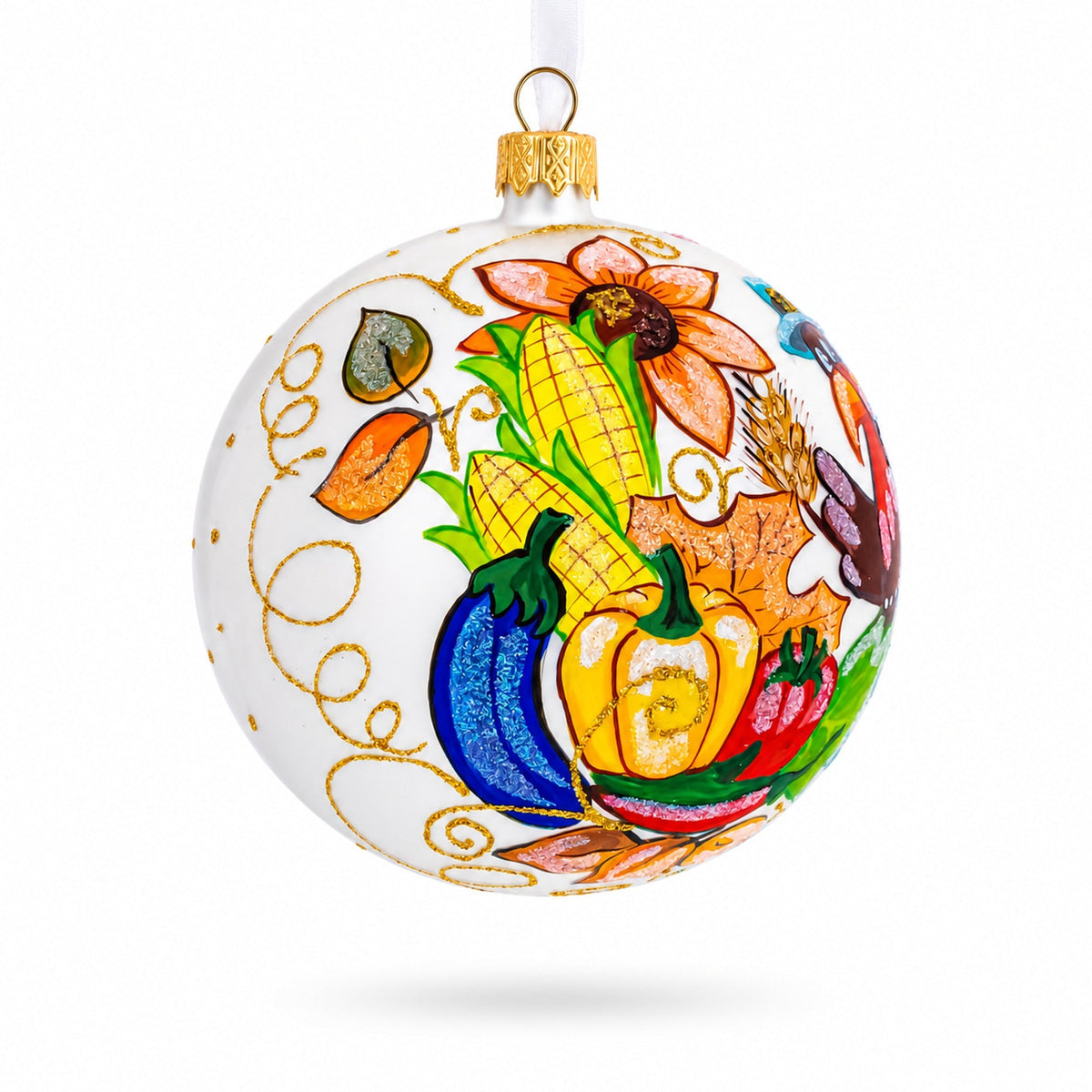 Turkey in Hat Thanksgiving Glass Ball Christmas Ornaments 4 Inches 3