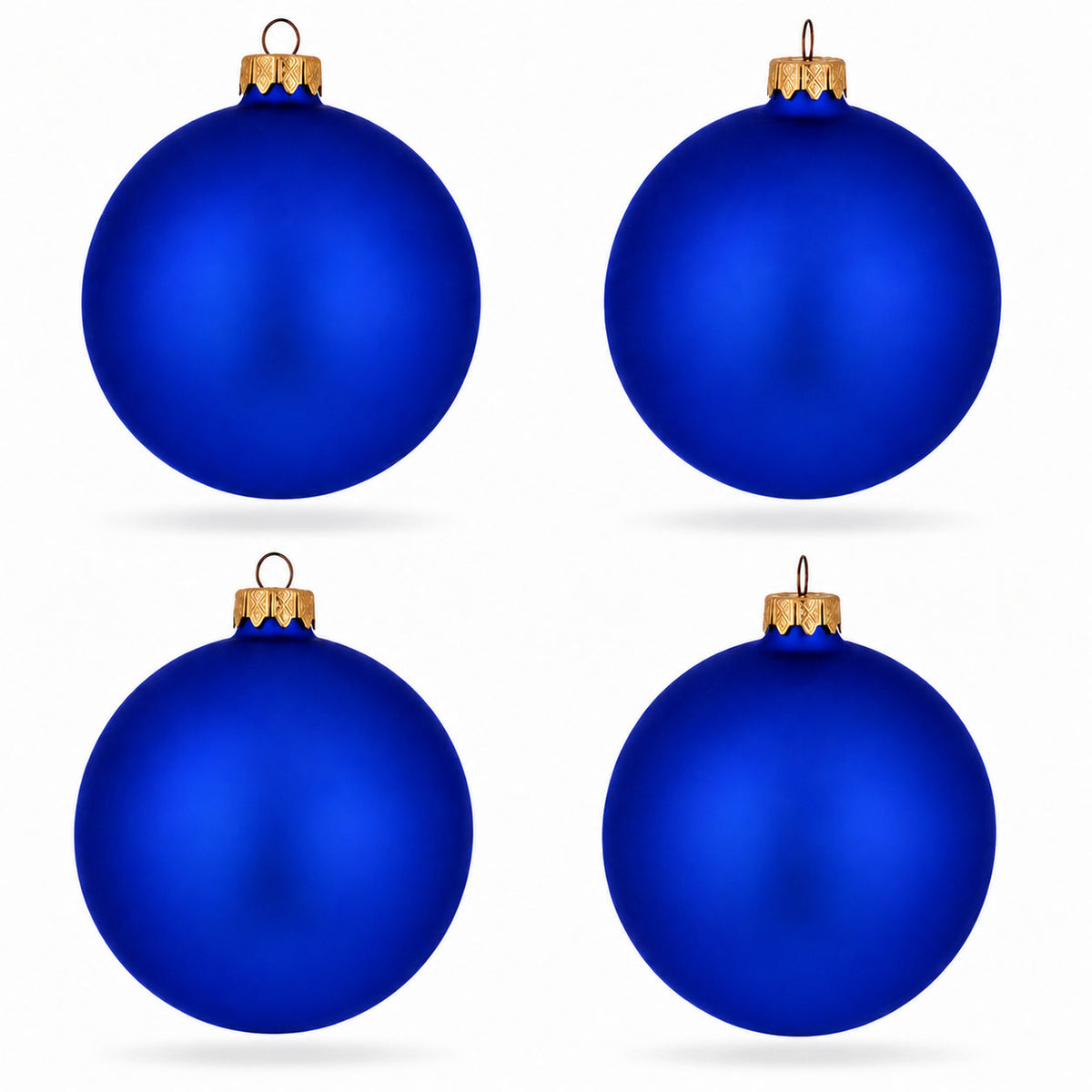 Set Of 4 Matte Blue Glass Ball Christmas Ornaments 4 Inches (002) 1