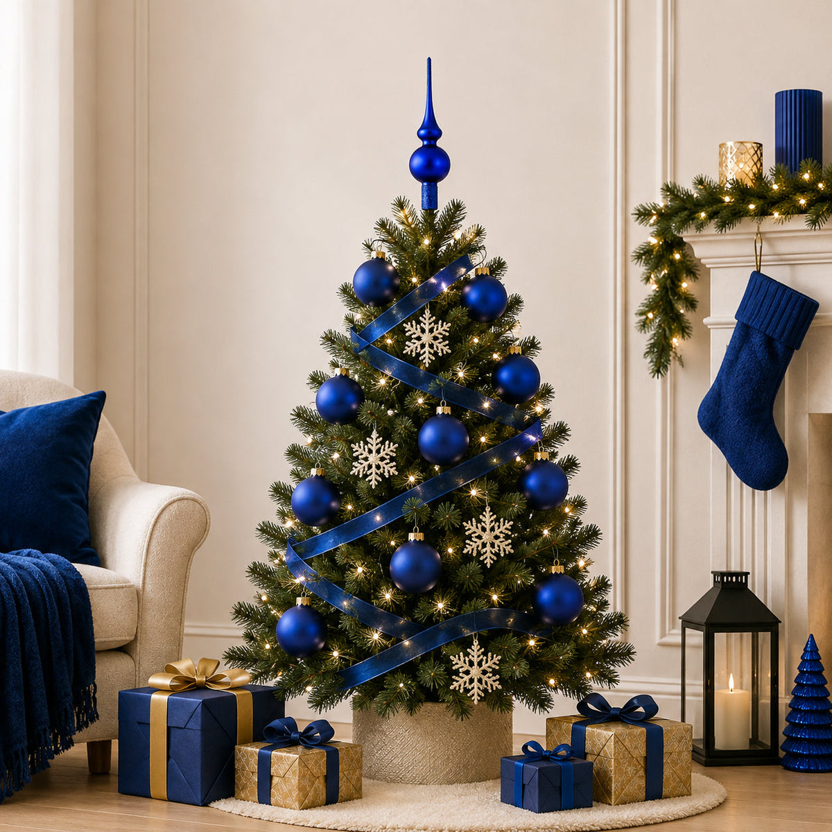 Set Of 4 Matte Blue Glass Ball Christmas Ornaments 4 Inches (002) 2