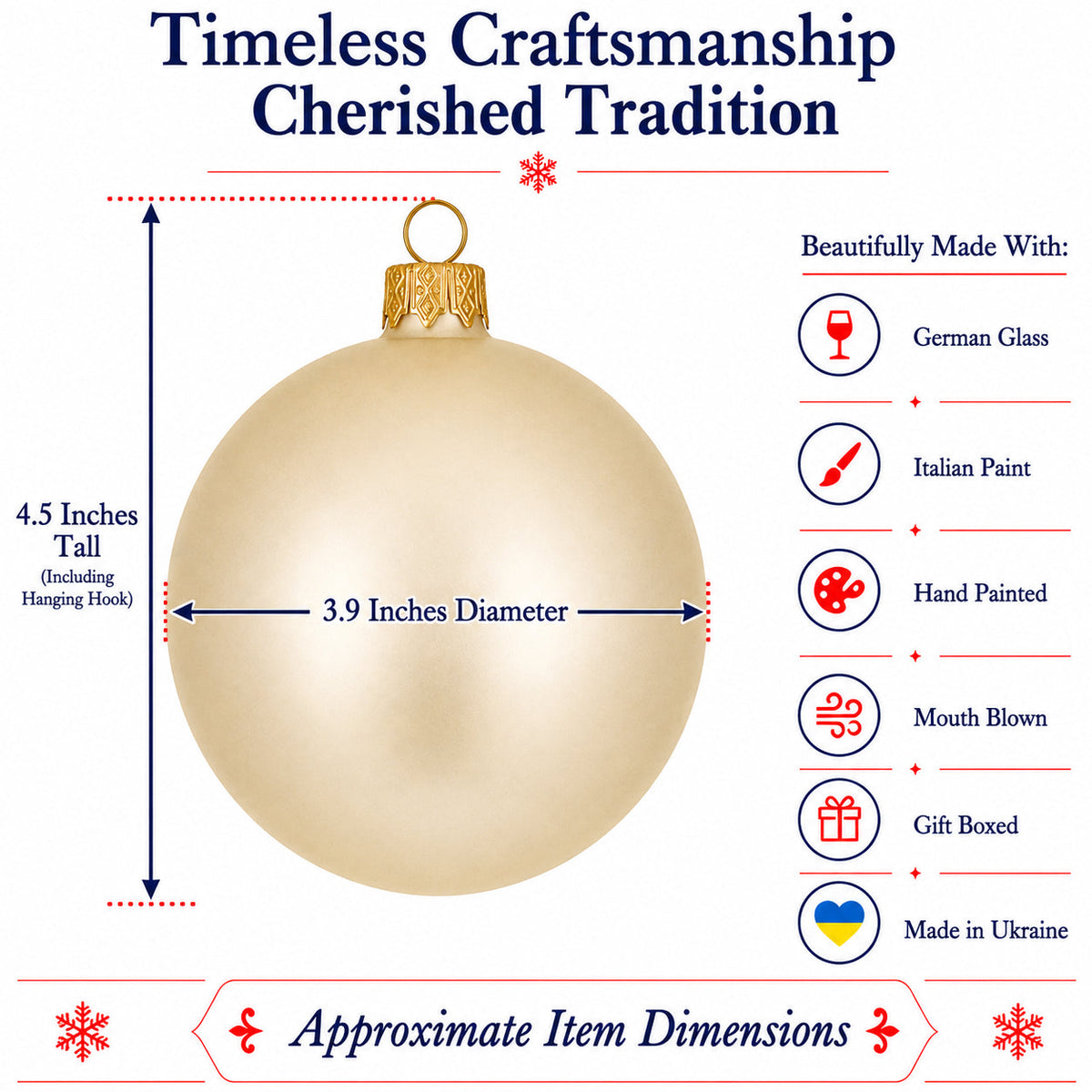 Set of 4 Beige Glass Ball Christmas Ornaments 4 Inches (005) 3