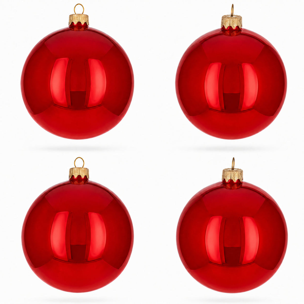 Set of 4 Glossy Red Glass Ball Christmas Ornaments 4 Inches (008) 1