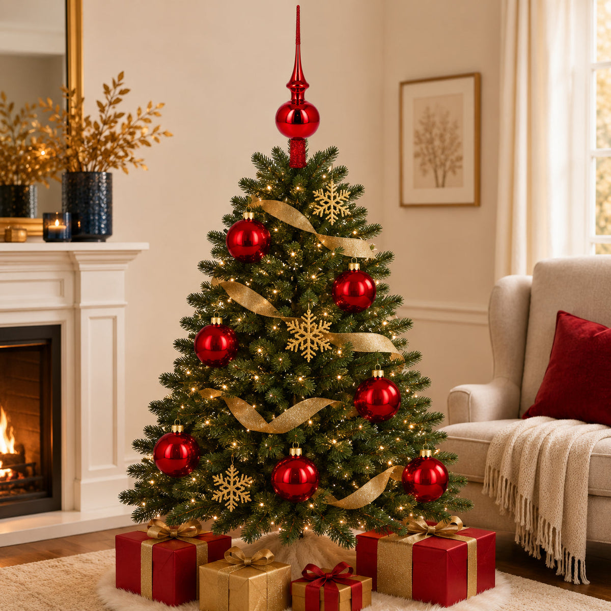Set of 4 Glossy Red Glass Ball Christmas Ornaments 4 Inches (008) 2